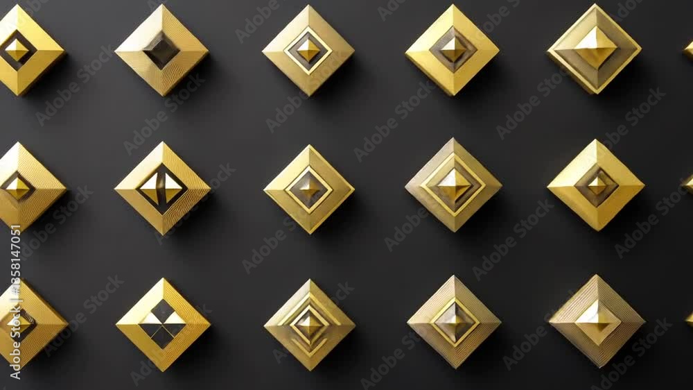 Poster collection of abstract logo designs featuring golden gradient elements generative ai