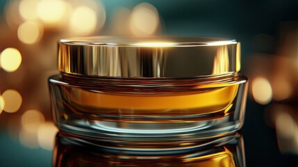 Golden Luxury Cosmetic Cream Jar On Dark Background