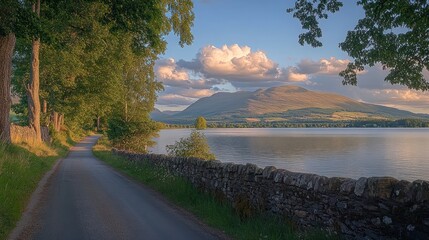 Scenic Roadside View Of Loch And Mountains