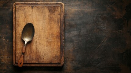 Rustic Wooden Board with Vintage Metal Spoon