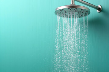 Refreshing Shower: Cleanliness, Purity, and Serenity in Teal Bathroom