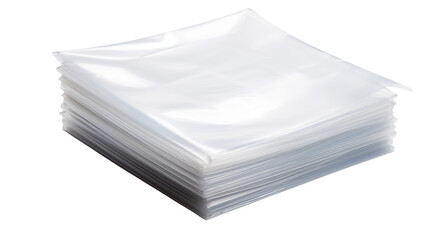 Stack of transparent plastic bags or sheets on a black surface in a simple compositionisolated on transparent background	