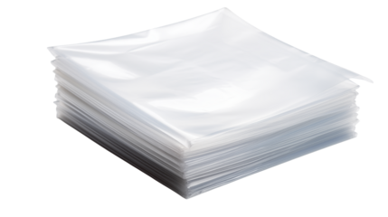 Stack of transparent plastic bags or sheets on a black surface in a simple compositionisolated on transparent background	