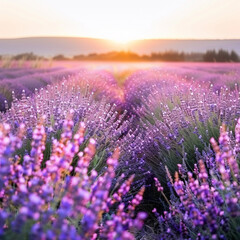 Naklejka premium Lavender Fields Golden Hour Soft Purple Hues Blending Seamlessly With Warm Sunset Tones UltraHd Realism Ar 169