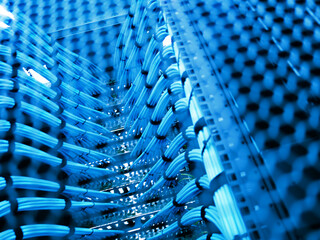 Organized Network Cables Inside Data Center Rack with Steel Grating