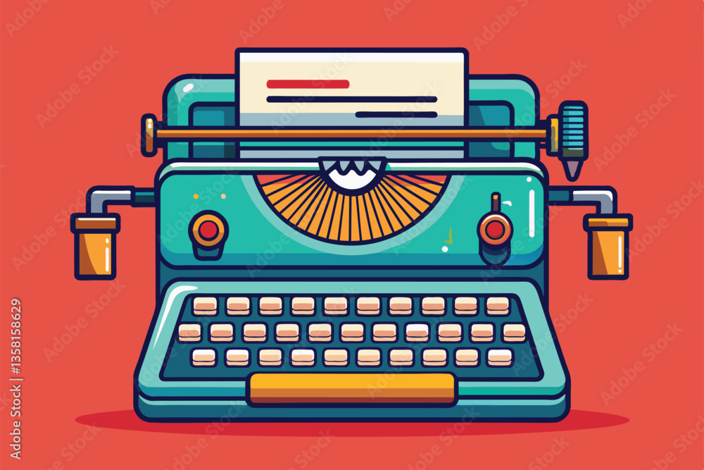 Poster a colorful cartoon typewriter sits against a red background, showcasing customizable design elements