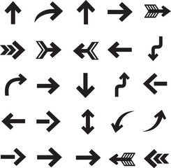 Arrow icon set, with outline, isolated on white background, vector