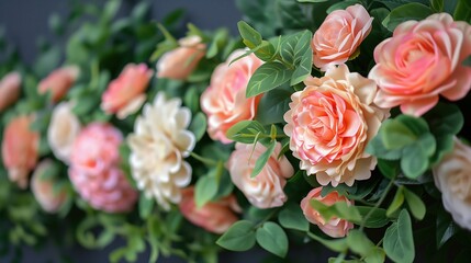 Obraz premium Floral Garlands Displaying Pink and Cream Roses with Greenery 