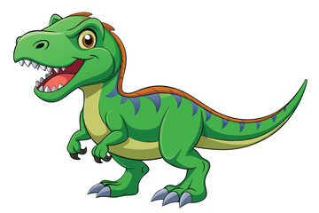 Fototapeta premium A cheerful cartoon tyrannosaurus stands proudly, showcasing its bright green body and playful demeanor, Tyrannosaurus cartoon isolated on white background