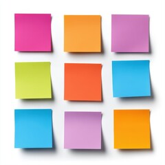 Colorful Stick Notes Arrangement on White Background for Creative and Organizational Purposes
