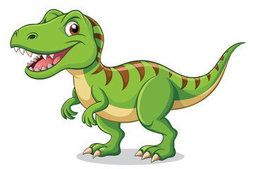 Fototapeta premium A cartoon representation of a tyrannosaurus with a bright smile and green scales playfully displaying its personality, Tyrannosaurus cartoon on white background