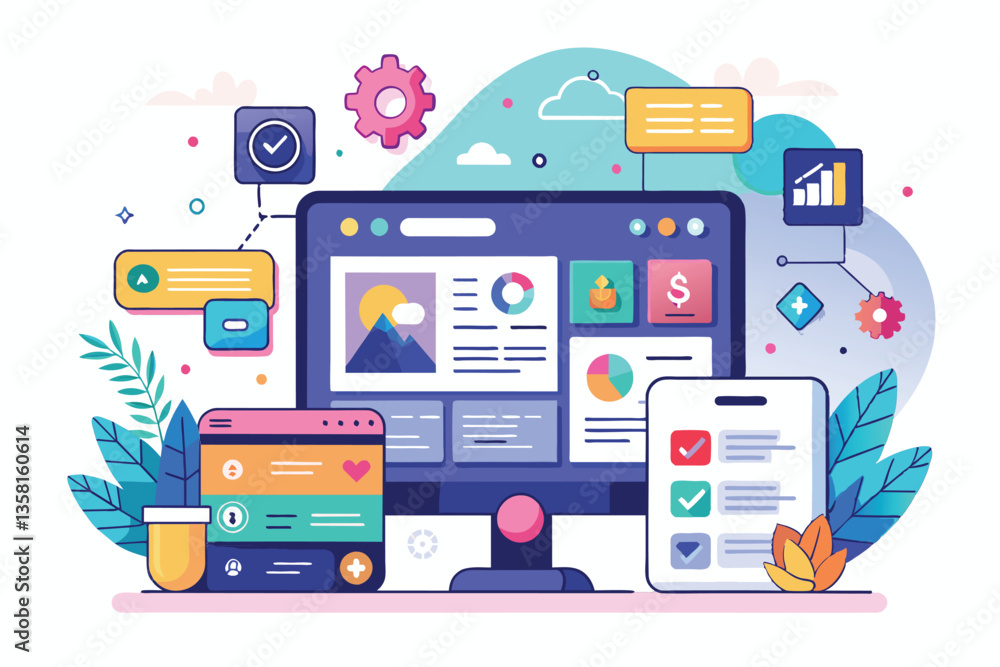 Poster this design showcases a customizable ui/ux layout with colorful charts, graphs, and interface elemen