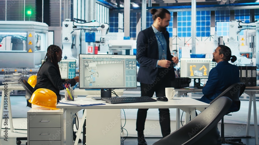 Poster photovoltaics factory manager adjusting system parameters to maximize solar cells power generation. 