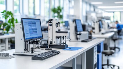 Modern laboratory workspace with advanced equipment and computer displaying data analysis for research purposes