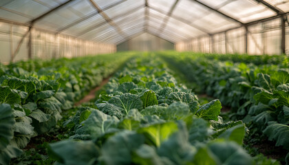Growing broccoli in greenhouse for sustainable farming and organic vegetable production. concept of organic farming, agriculture, healthy vegetables