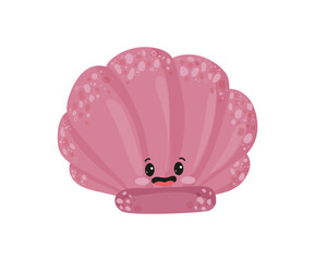 Vector illustration of a pink seashell with a cute face.