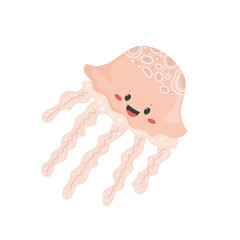Vector illustration of a pink jellyfish with tentacles.