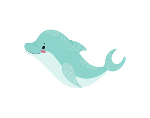 Vector illustration of a light blue dolphin swimming.