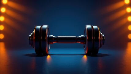 Neon Dumbbell, Futuristic Spotlight, Gradient Background