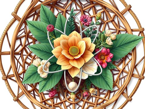 Modern Floral Atom Basket Illustration Texture Design