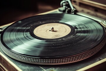 Vintage Vinyl Record Spinning on Turntable.