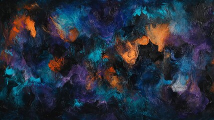 Abstract Cosmic Nebula Painting with Blue Purple and Orange Hues
