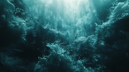 Fototapeta premium Abstract Underwater World: Teal Particles & Light Rays Stock Photo