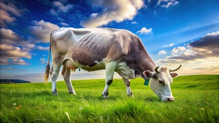 Obraz premium Gray White Cow Meadow Grazing Sky Landscape