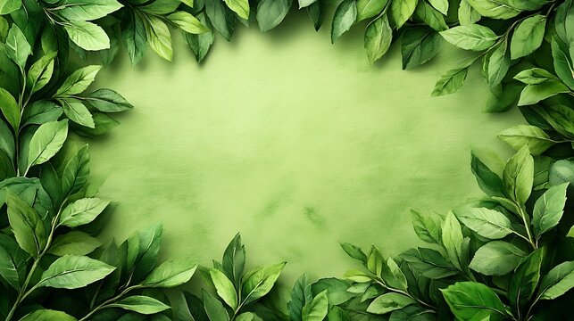A green leafy border surrounds a painted background for a frame
