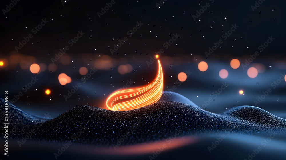Aufkleber glowing orange abstract shape on dark particle background