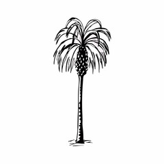 Palm tree sketch with expressive lines capturing tropical vibes. Line drawing of exotic beach plant. Concept: travel agency, resort marketing, beach apparel.