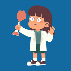Girl Reacting to Chemical Experiment Vector Illustration