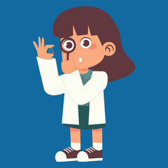 Girl Using Magnifying Glass Vector Illustration