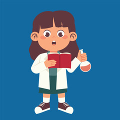 Girl Reading Lab Book Vector Illustration