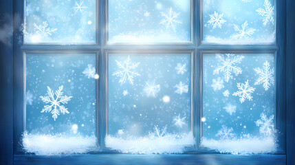 Delicate snowflakes on frosty glass windowpane, whispered, light. whispering light. illustration. Whispering Glass. Illustration