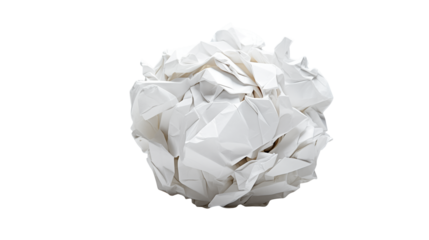 A crumpled white paper ball isolated against a plain black background in a studio shotisolated on transparent background	
