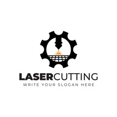 Laser Cutting Machine Logo Design Icon Vector Illustration, CNC Laser Machine Head logo, Laser Engraving Machine.