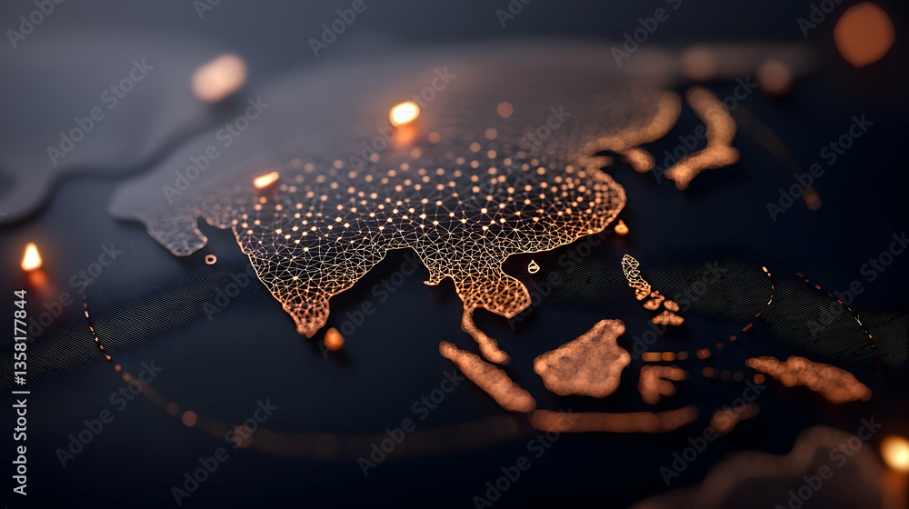 Aufkleber glowing world map network digital connections abstract background