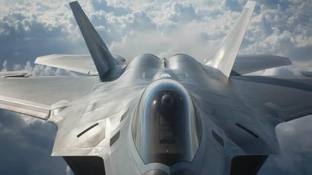 F 22 raptor military fighter jet soaring through high altitude cloudscape, executing precise aerial maneuvers showcasing advanced aviation technology and air superiority capabilities