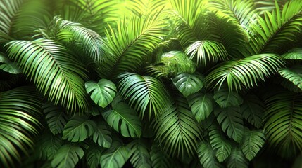 A rainforest background with layers of green leaves. 