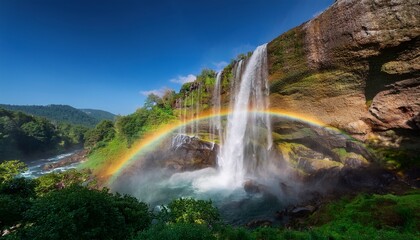 Fototapeta premium 虹の架かる滝 – 自然が生み出す奇跡の瞬間