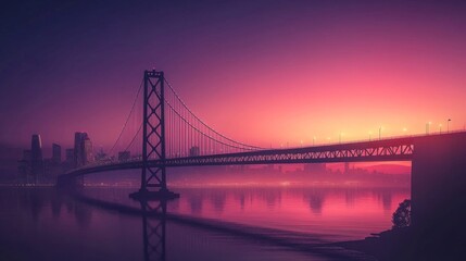 Pink and Purple City Sunset with Bridge Silhouette