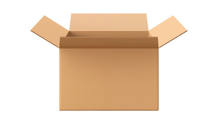 An open cardboard box with flaps extended against a solid black background in a studio shotisolated on transparent background 