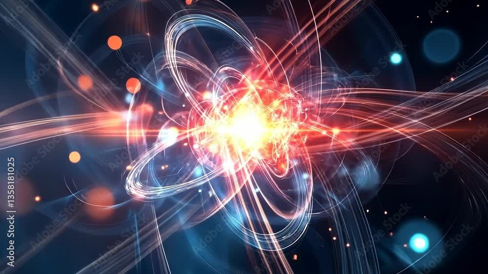 Aufkleber exploration of atomic structure with vibrant energy and particles in a dynamic representation of sci
