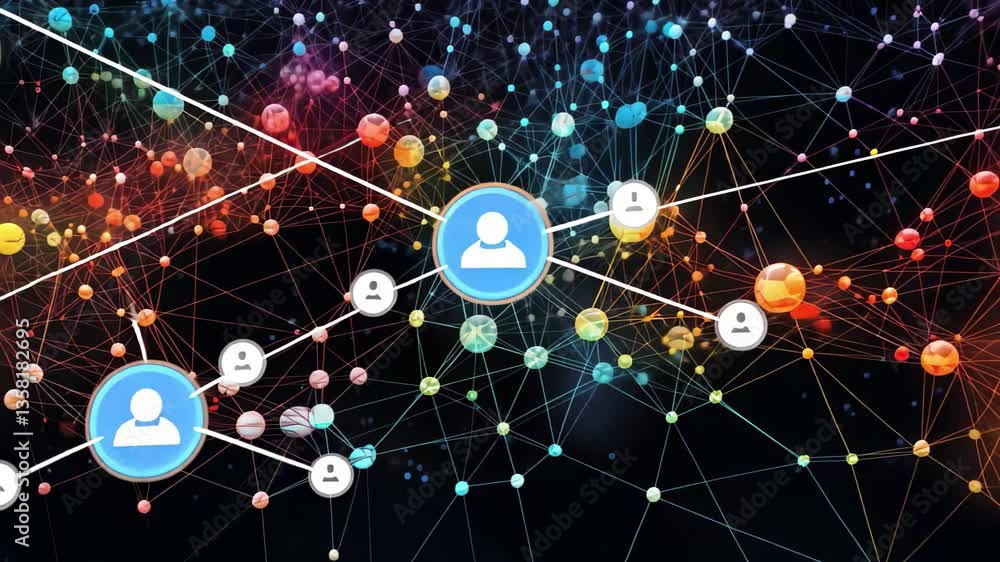 Poster a vast network representing the intricate structure of the internet with colorful nodes and connecti