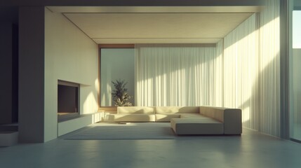Fototapeta premium Modern Minimalist Living Room Featuring Soft Natural Light and Elegant Decor Elements in Contemporary Design