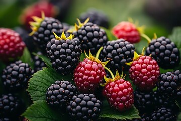 Ripe Blackberries Raspberries Garden Bounty.