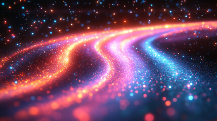 Obraz premium neon hyperflight through hyperspace, symbolizing time warp travel and futuristic journeys, with vibrant stars streaking by in a dynamic, modern space adventure