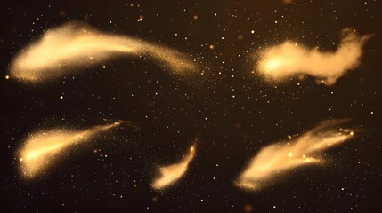 Festive Glowing Dust Realistic Set of Gold Luminous Particles Background