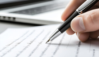 Close-up of businessman signing document with pen in office setting. concept of professional agreement, financial services, contractual obligations